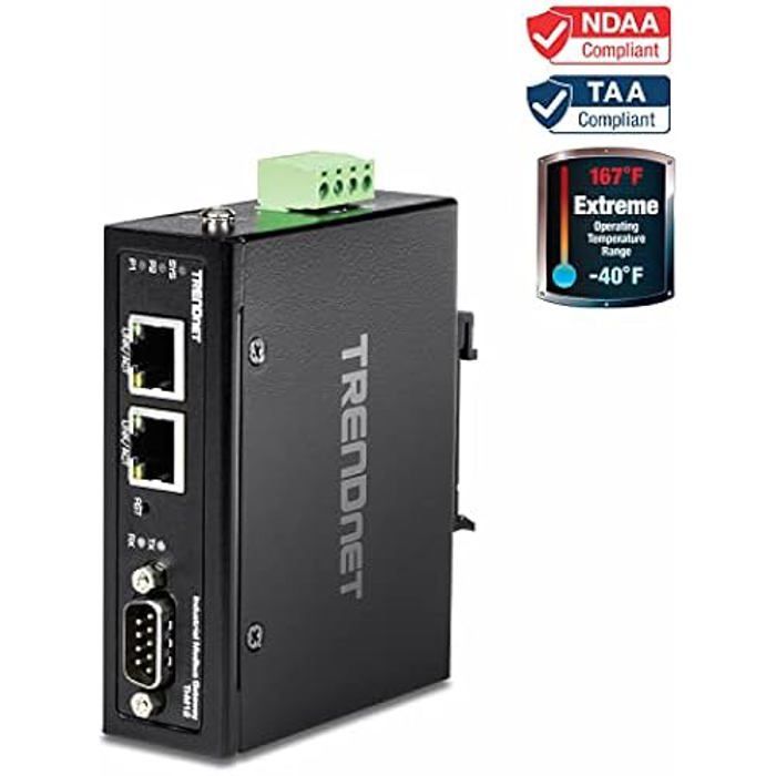 Passerelle Modbus Industrielle - TRENDNET - TI-M12 - 1 Port Série DB-9 - 2 Ports Fast Ethernet - DHCP Support