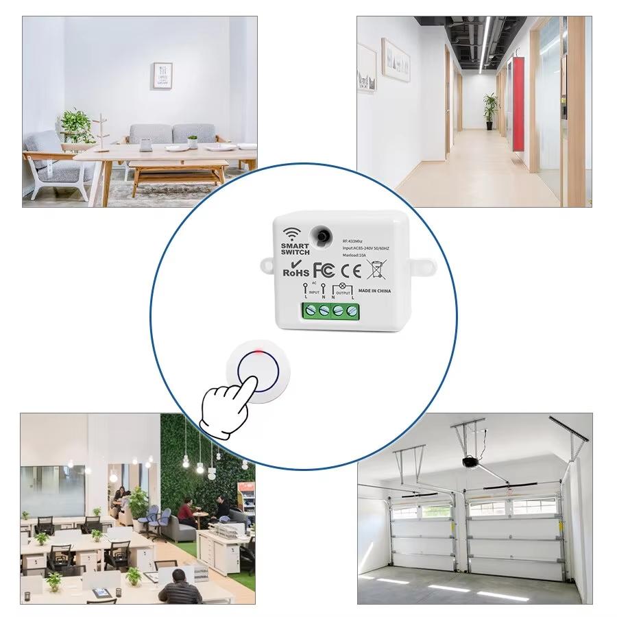 433MHz RF Wireless Remote Control Light Switch 220V 110V 10A Relay Receiver Mini Round Button Wall Panel for LED Lamps