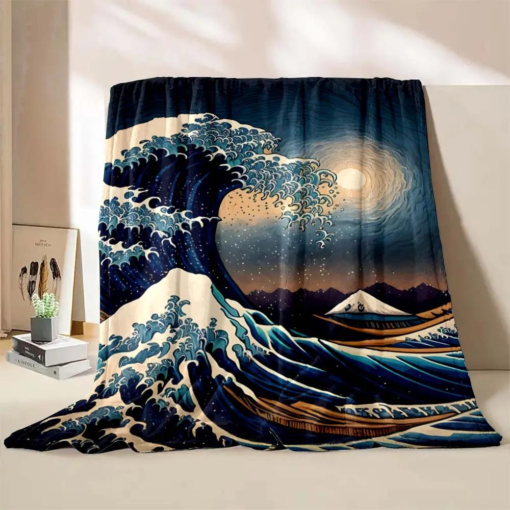 Japan Art The Wave off Kanagawa Printed Blanket Warm Soft and Comfortable Home Travel Blanket Kids Sofa Bedding Cover Blanket