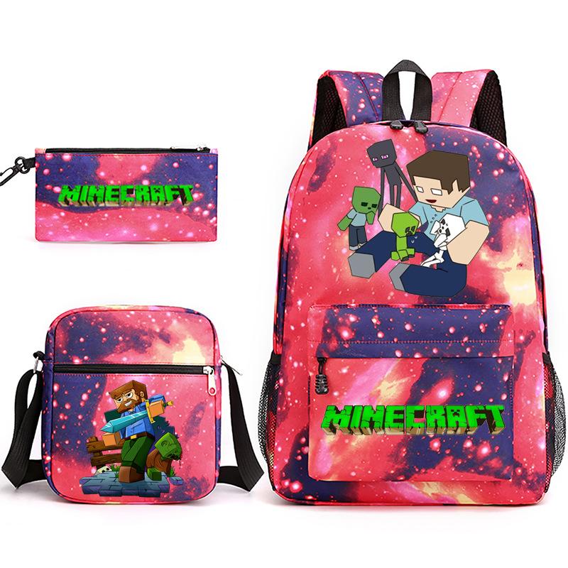 2022 Cross-border Starry Sky School Bag Three-piece Casual Fashion My World Game School Travel Bag