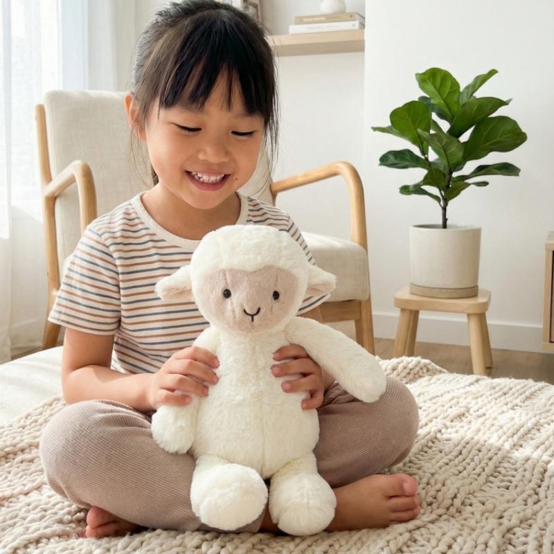 31Cm Cartoon Animal Plush Toy Stuffed Soft Grey Cat White Lamb Plushie Companion Appeasing Gift Overnight