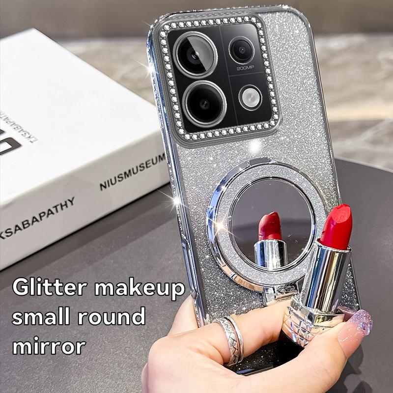 KEYSION Glitter Jewelled Magnetic Phone Case for Redmi Note 13 4G 13 Pro+5G Mirror Stand Shockproof Cover for Xiaomi POCO X6 M6 Pro