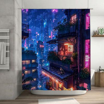 Cyberpunk Cityscape Shower Curtain Waterproof Heat Resistant Machine Washable Non Transparent For Stylish Home Upgrade