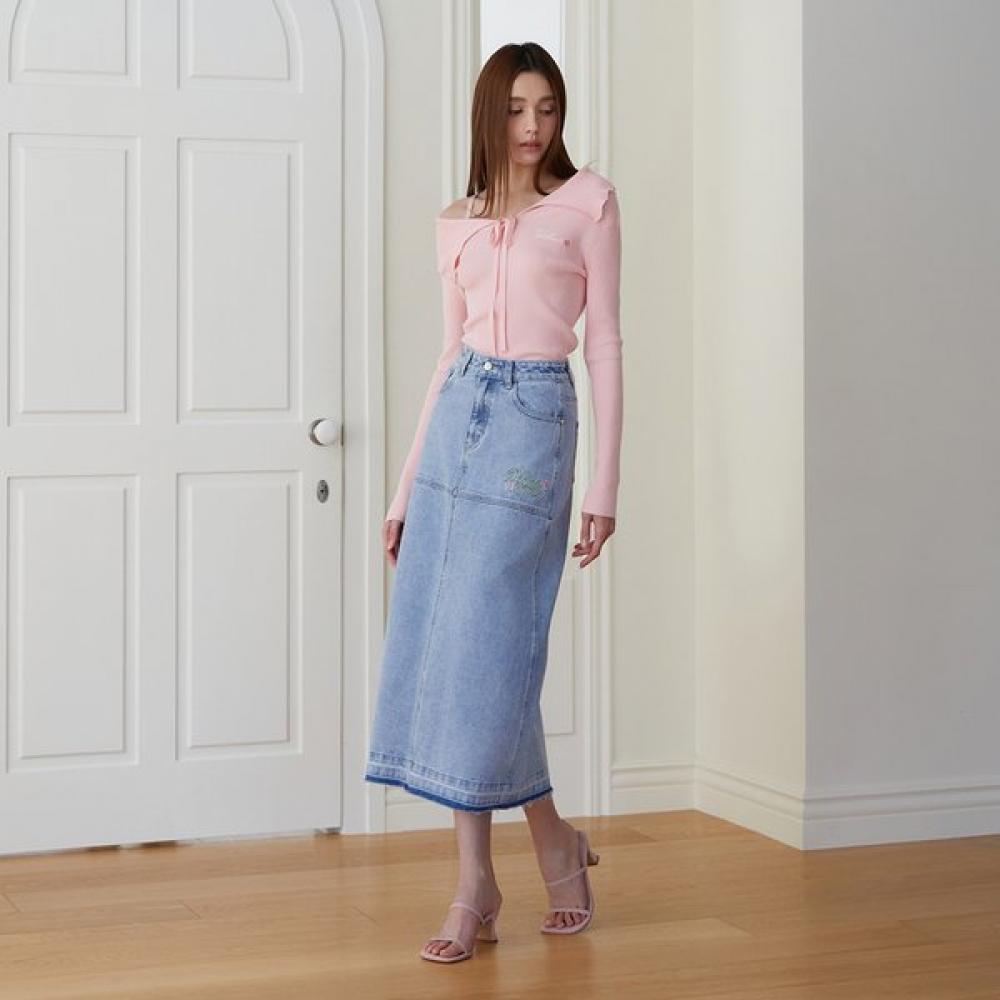 Egoist Embroidered Point Midi Denim Skirt Es2ods01 