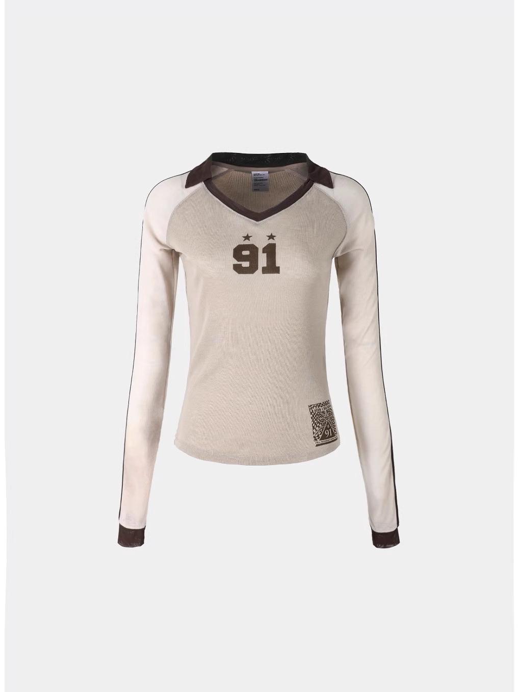 

badbloo Women s Slim Fit Retro V-Neck Long Sleeve T-shirt - 2024 Spring/Autumn Collection Medium