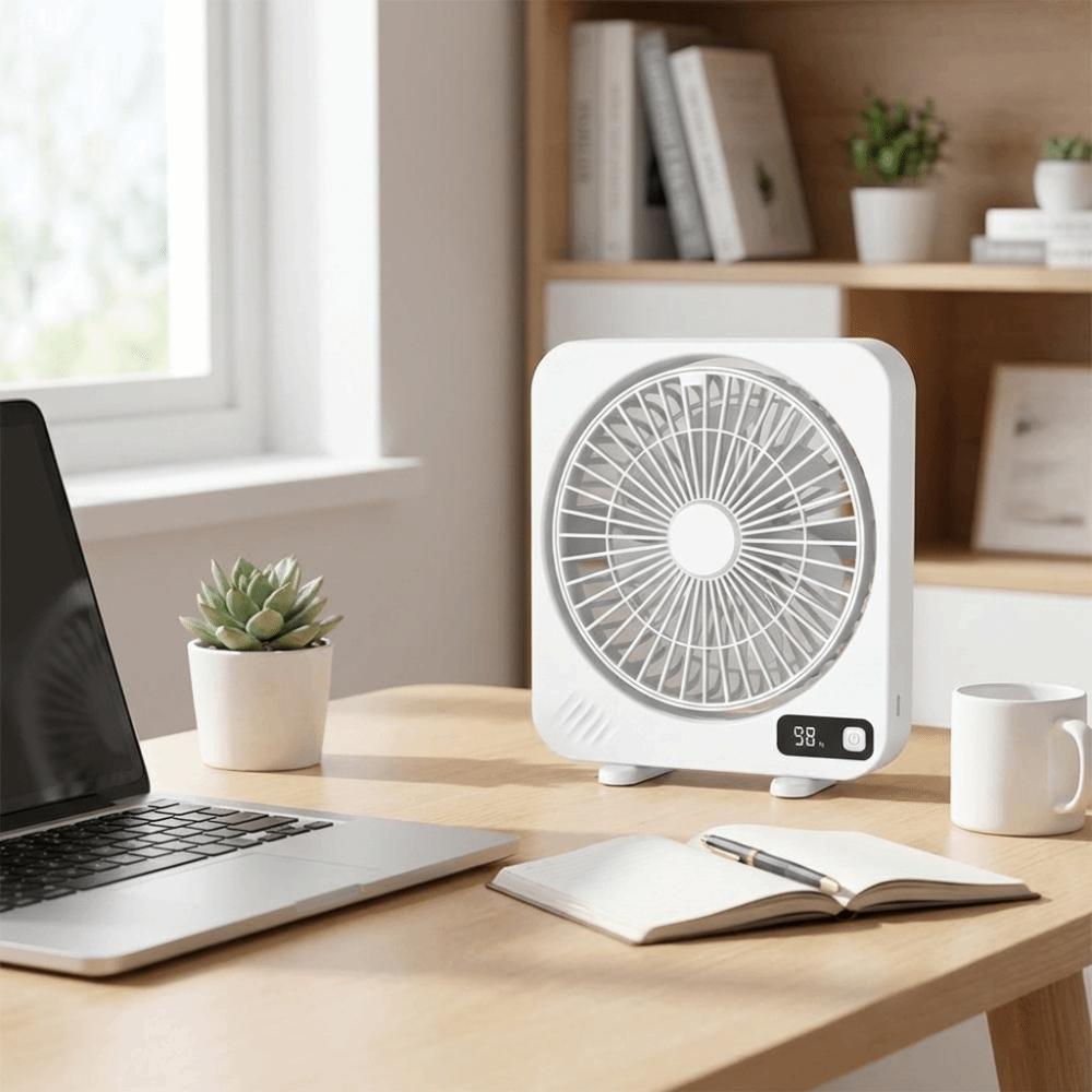 Digital Screen Rechargeable Fan Built-in Battery Small Hanging Fan  Desktop Use