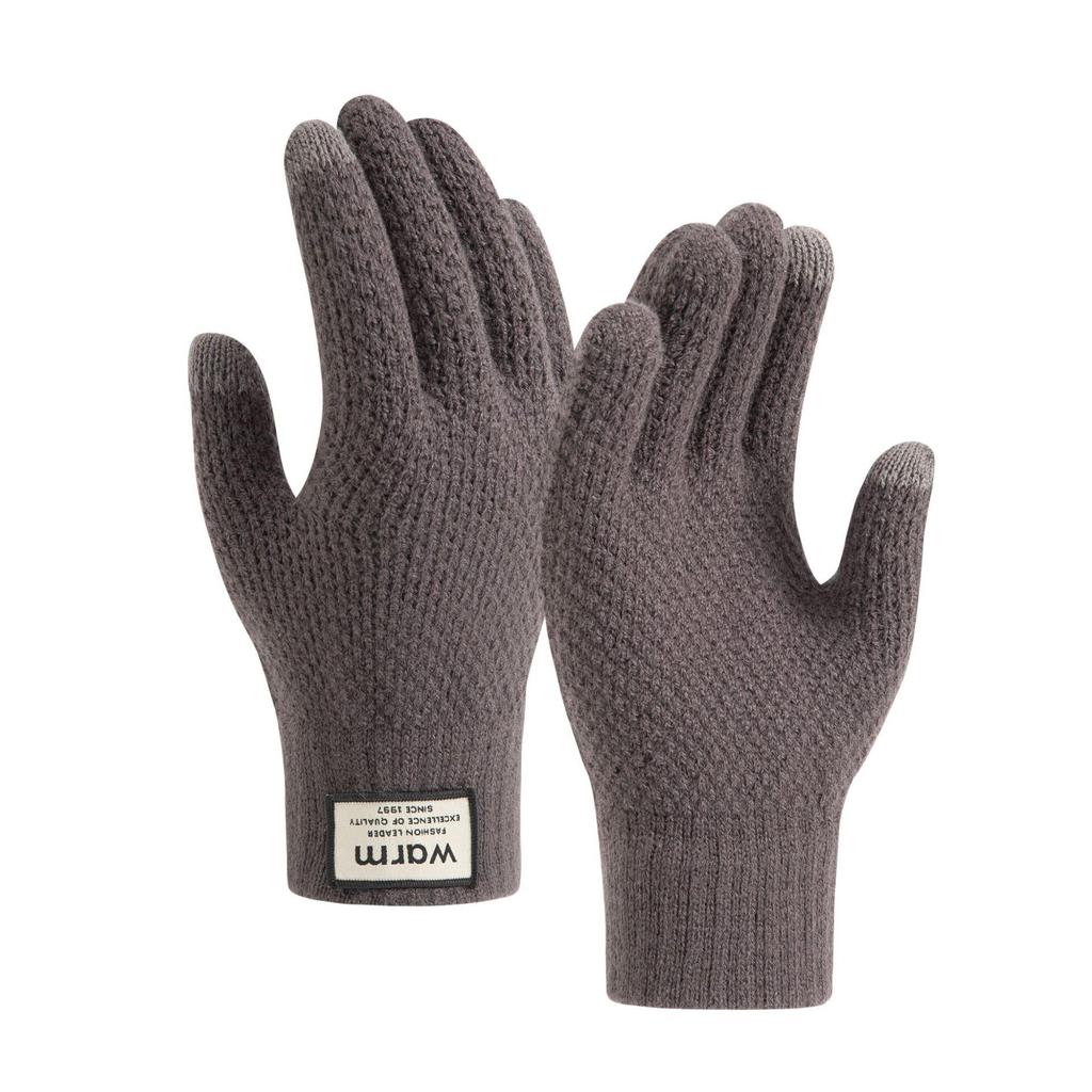 Men's Winter Fleece-Lined Knitted Cycling Gloves - Warm, Thick, Woolen, Touchscreen Compatible