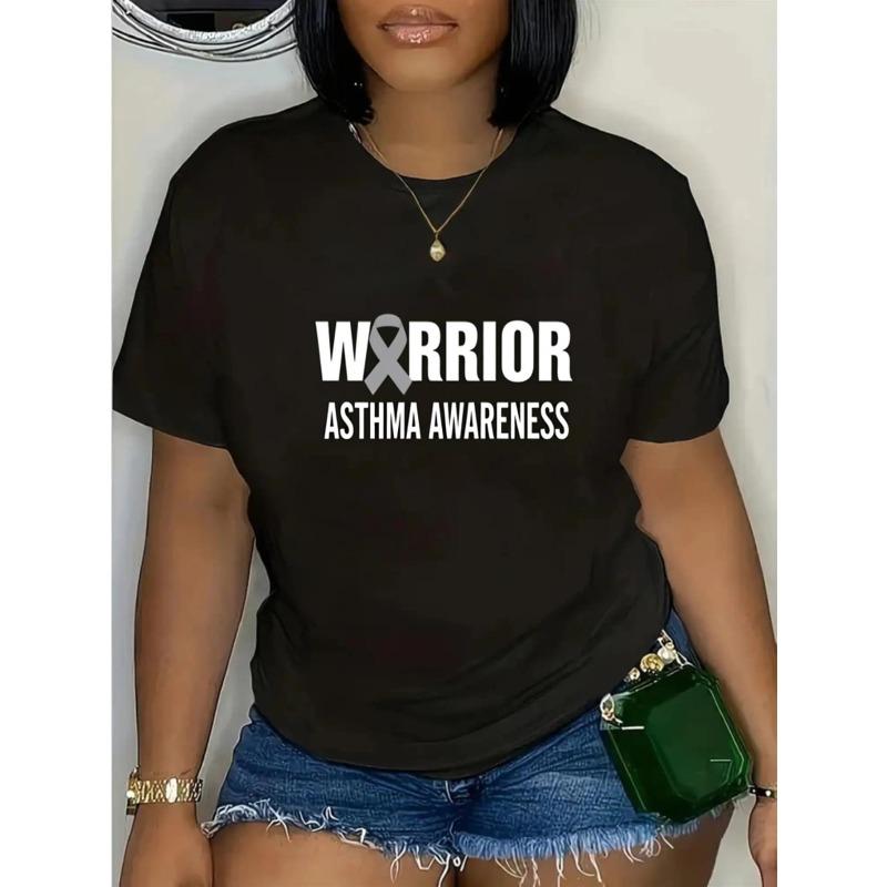 

Black Warrior Asthma Awareness Graphic T Shirt Unisex Casual Short Sleeve Round Neck Tee Top for Daily Wear Street Style All Seasons, S