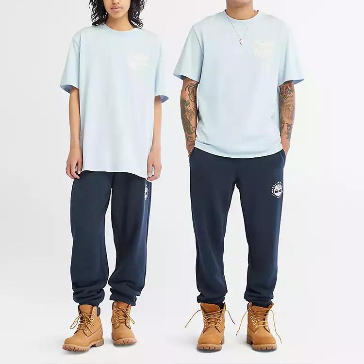 Timberland Letter Print Crew Neck Short Sleeve T-Shirt Unisex Tops Blue A6651-940
