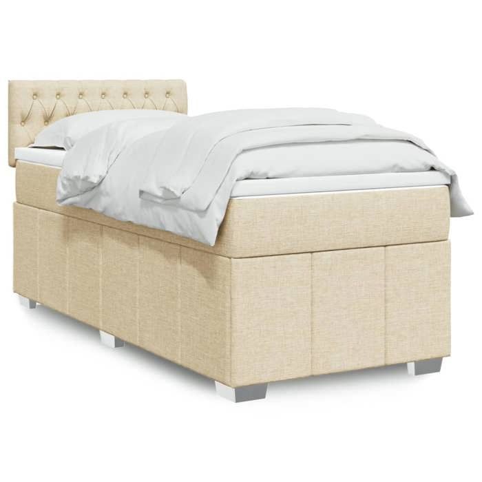VidaXL Slat Bed Base with Mattress Cream 90x200 Cm Fabric 3289263