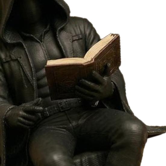 Statua di Uomo con Veste che Legge Mistero Gotico Statuetta Lettura Fantasy Veste Nera Scultura Seduta per Decorazione Libreria Scrivania di Halloween