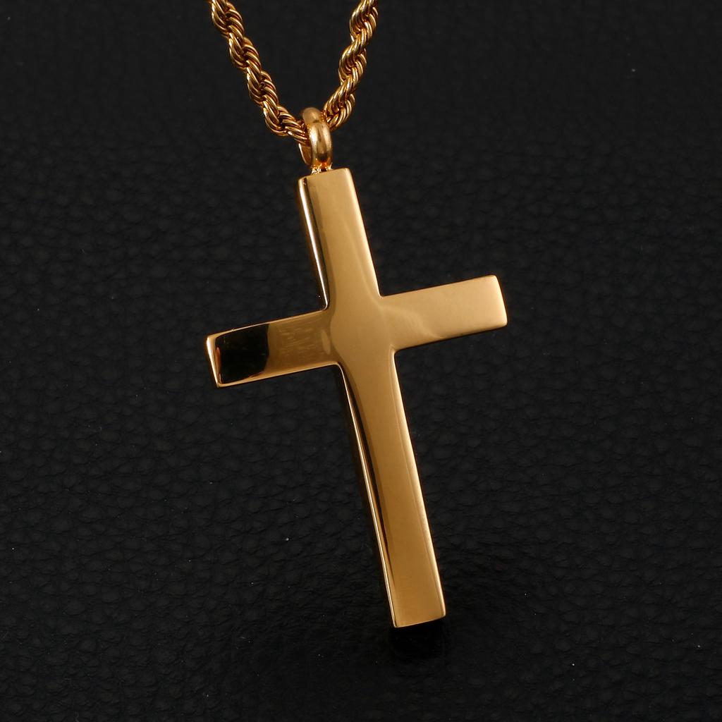 Fashion Gold Color Cross Pendant For Men High Polished Stainless Steel Cross Jewelry Necklace Male Cheap Jewelry