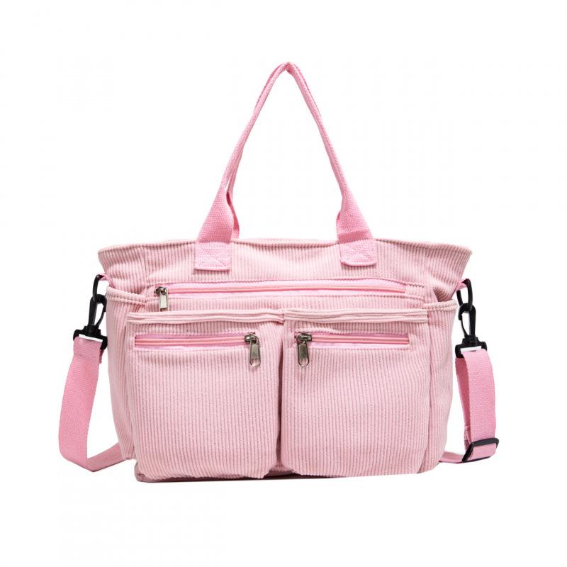 2026 Women's Large Capacity Corduroy Tote: Korean Style Multi-Pocket Handbag & Versatile Crossbody Bag