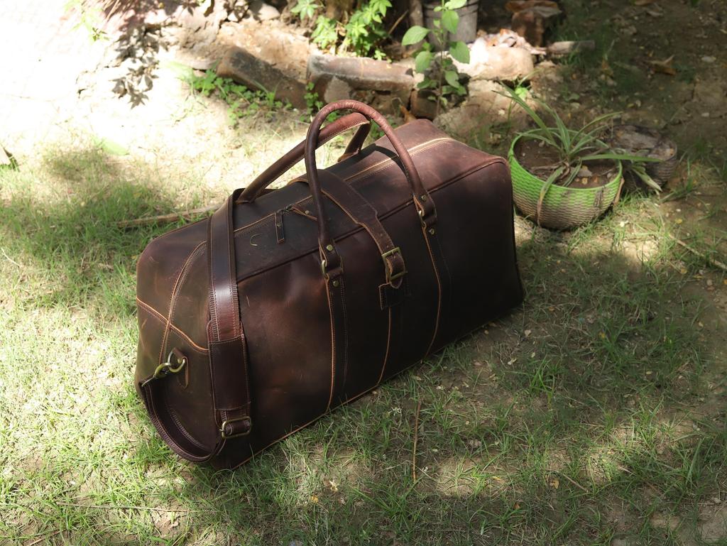 Personalized Leather Duffel Bag: Handmade Mens Weekender Travel Bag