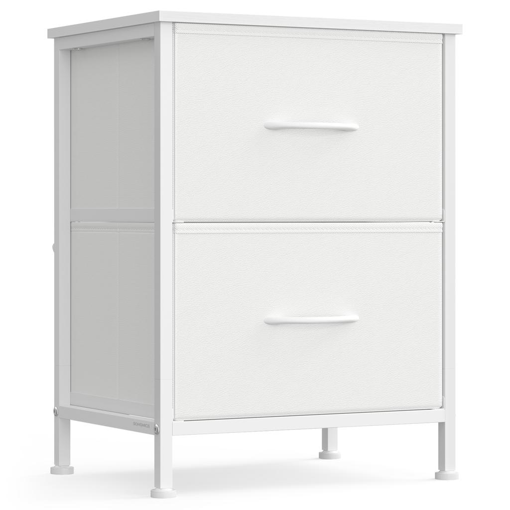 SONGMICS BELLAH Collection - Bedside Table with 2 Drawers, Side End Table, for Bedroom, Steel, Modern, Cloud White and Snow White