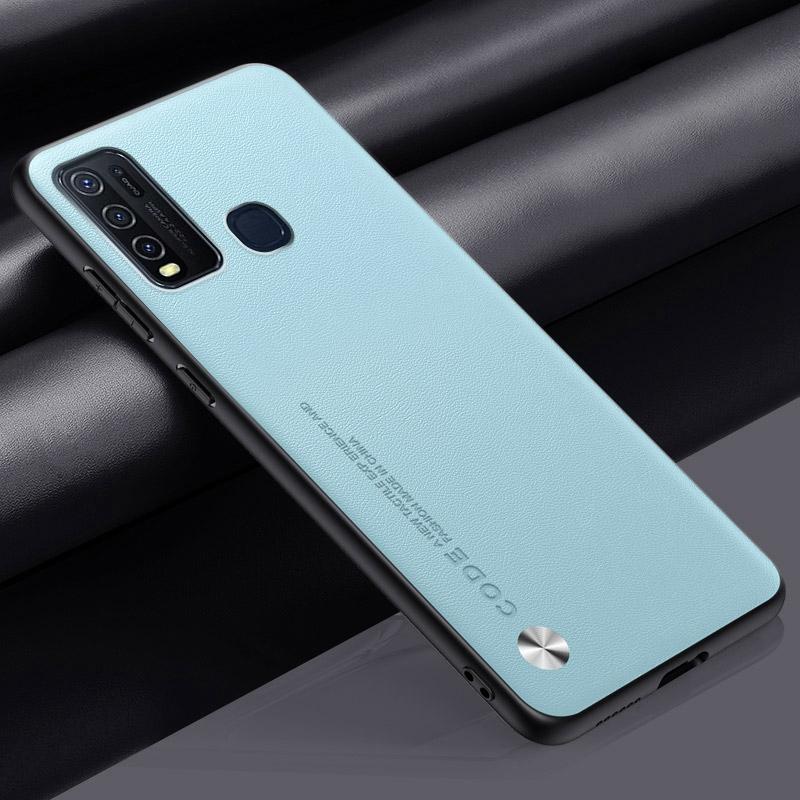 

Розкішний чохол з PU шкіри для Vivo Y30 Y50 Задня кришка Матовий силіконовий чохол з ТПУ Протиударний захист Чохол для телефону для Vivo 1938 1935 Coque For Vivo 1935 небо синє кольору