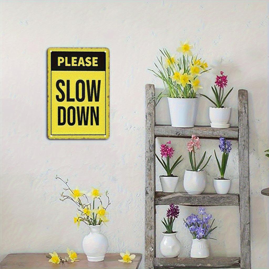 1pc Vintage "Please Slow Down" Aluminum Metal Sign - 8x12 Inch Rustic Wall Decor with Pre-Drilled Holes, High Quality & Weather