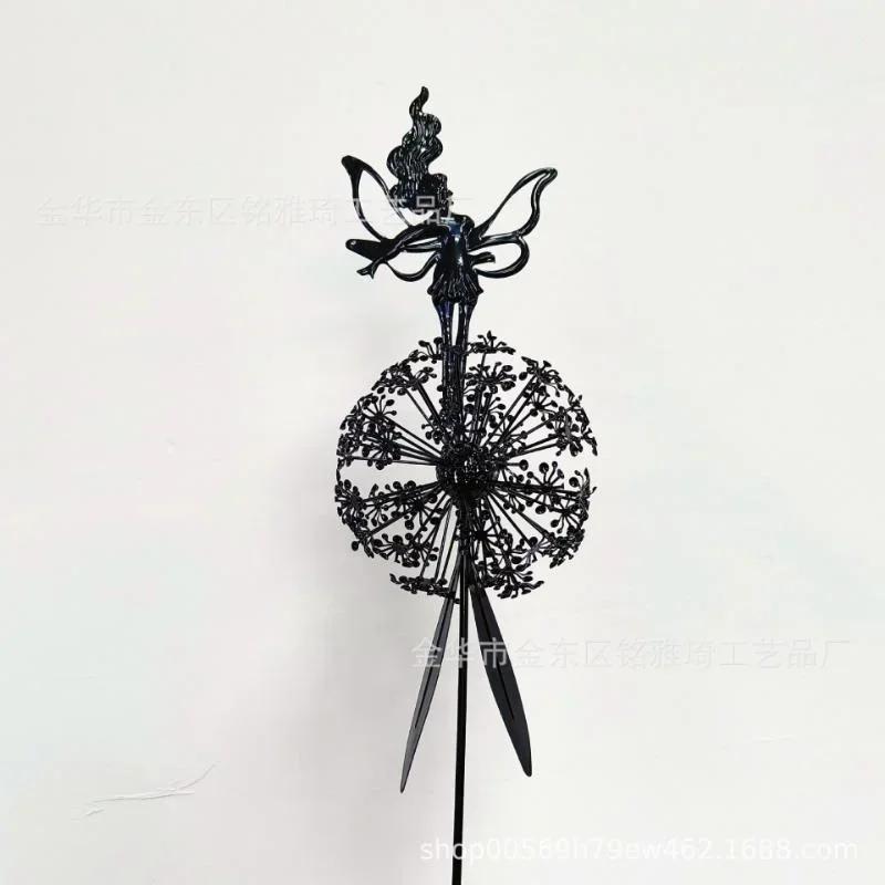 Garden Decorative Fairies and Dandelions Dance Together Metal Garden Yard Art Decor Lawn Landscape Sculpture Pixies Decoration
