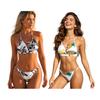 2 Stück/Set Sommer Bikini Set Verstellbarer Neckholder Träger Hohlbrust Oberteile Doppelseitige Spitze Unterteile Set Schnelltrocknend Ananas Print Badebekleidung