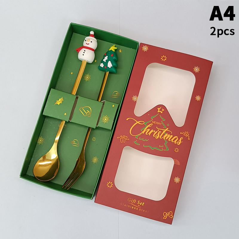 1/2/4/6 Stück Edelstahl Löffel Weihnachts Dessertlöffel Kuchengabel Cartoon Weihnachtsbaum Elch Löffel Gabel Weihnachtsgeschenkbox