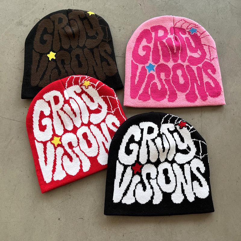 Letters Visions Grvty Knit Beanie Hats Winter Embroidered Streetwear Casual