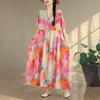 Kurzarm Plus Size Baumwolle Vintage Blumenmuster Neu in Kleidern für Damen lässig locker langes Sommerkleid