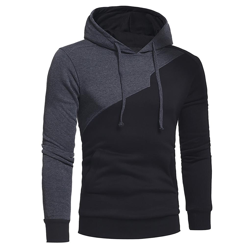 Men's Casual Patchwork Sports Sweatshirt Long Sleeve Hooded Pullover Tops