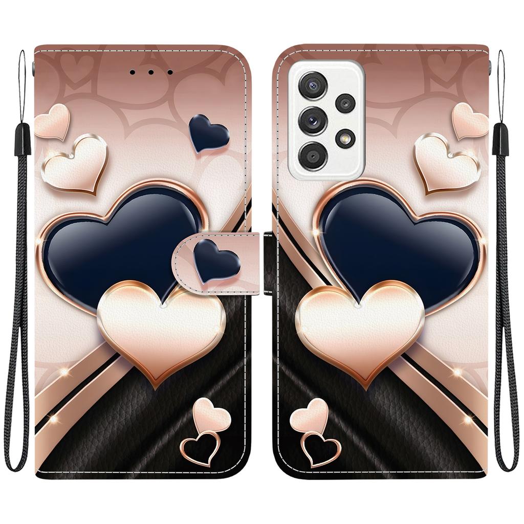 Handmade PU Leather Flip Case for Samsung Galaxy A52 4G/A52 5G (SM-A525F/A526B)- Anti-Slip Shockproof Cover with Wrist Strap & Heart/Rose Cat Designs