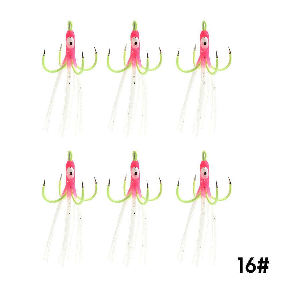 6PCS/Box Luminous Squid Quad Hook Without Barbs Sea Fishing Simulation Squid Bait Fishing Gear Accessories