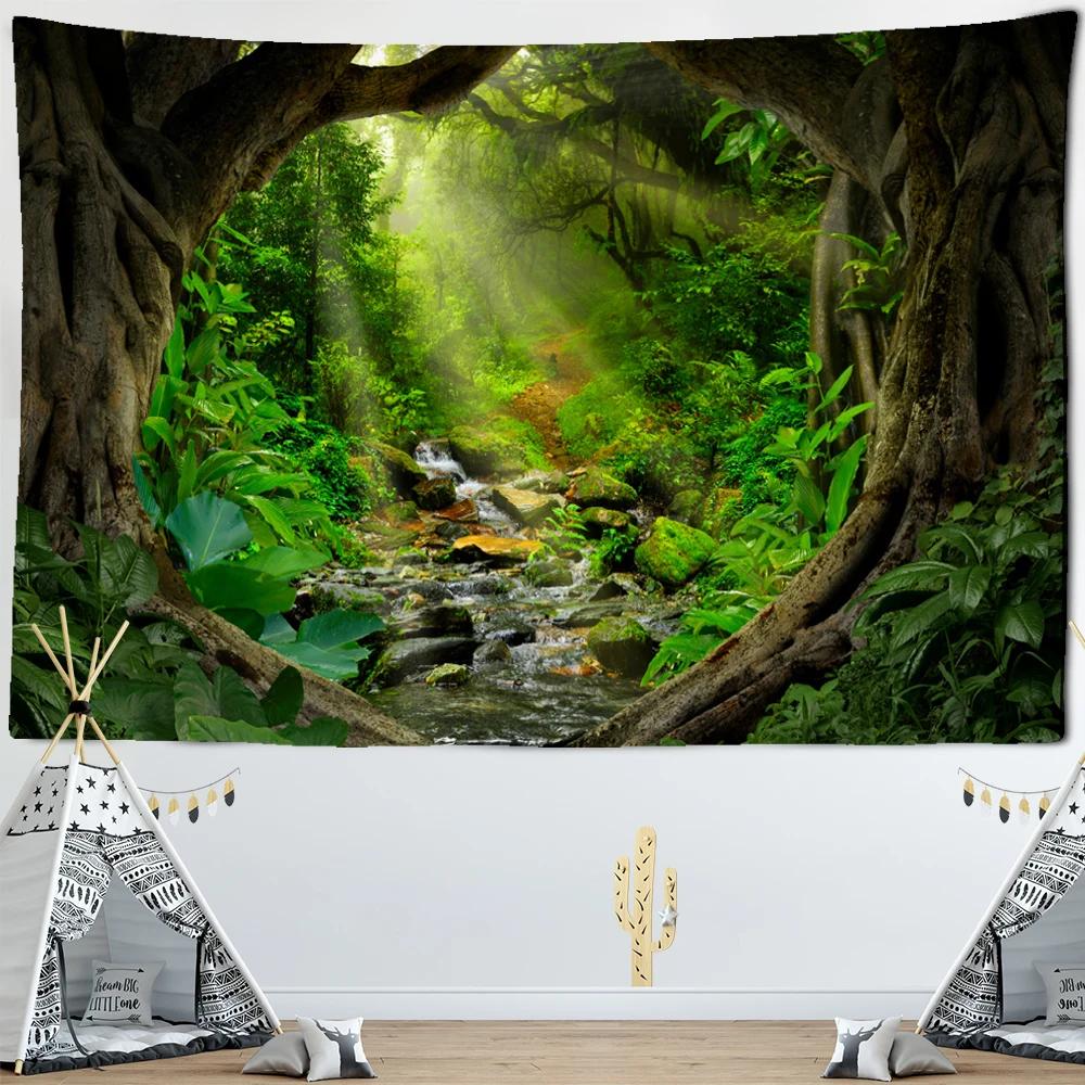 Forest Plant Landscape Tapestry Scenery Wall Hanging Hippie Bedspread Bohemian Psychedelic Tapiz Home Decor