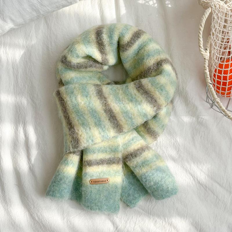 Winter thickened velvet, cold-proof, warm, comfortable and breathable scarf, simple and versatile striped jacquard neck protection scarf
