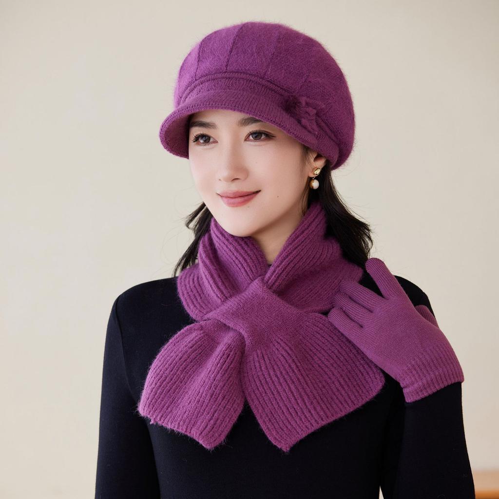Woolen Hats for Middle aged and Elderly People In Autumn and Winter Rabbit Fur Hats Fashionable Mom Hats Ladies' Velvet Thickened Knitted Hats