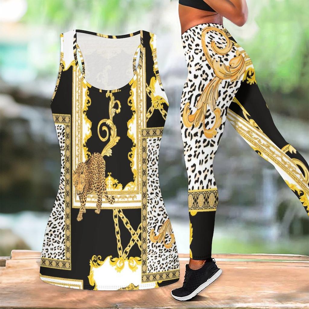 Animal Printed Yoga Outfit for Women Fashion Workout Leggings Fitness Sports Casual Yoga Set Sports Suit