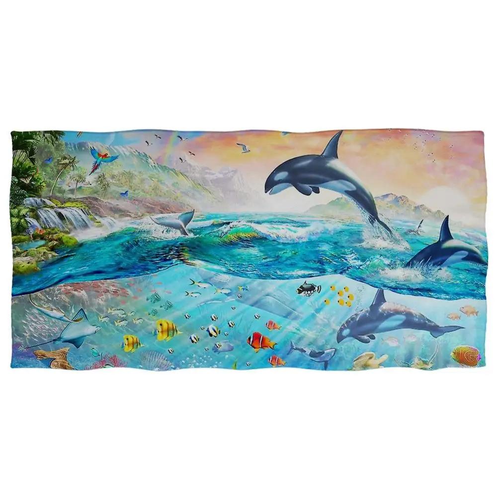 Ocean Animals Cotton Bath Towels 3D Dolphin Shark Turtle Whale Beach Towel Microfiber Home Textile Face Hair Hand Towel