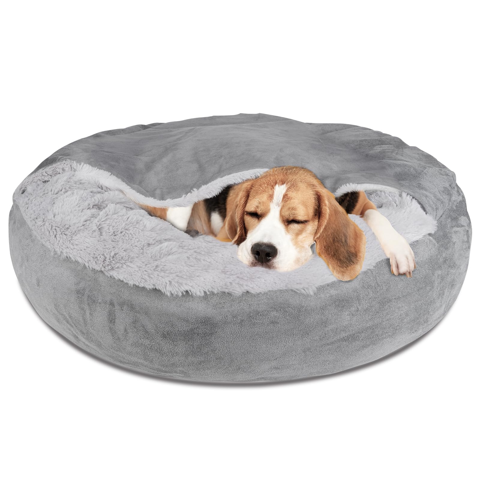 

Кровать для домашних животных для собак и кошек, из пушистой и теплой флисовой ткани с поликоттоном, съемная подушка для подбородка, можно стирать, большая кровать 75 см, кошки, наполнитель, серый