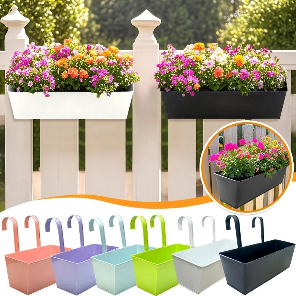New Iron Outdoor Plants Planter Rustproof Weather-Resistant Wall Mount Window Box Fence Buckets Hanging Flower Pots