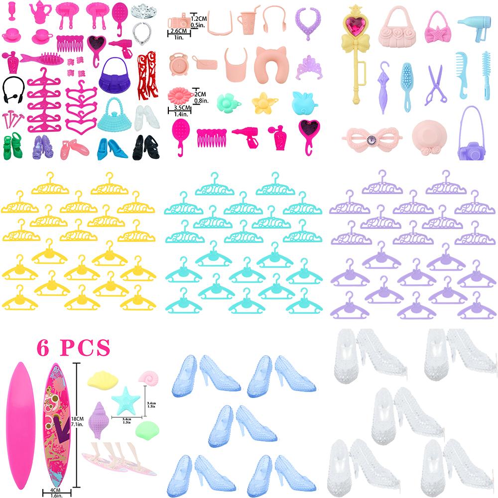 Fashion 11.5'' Doll Accessories 30cm Doll Crystal Shoes Surfboard Hangers Bag Hairpin Comb Travel Accessories Toy Gift