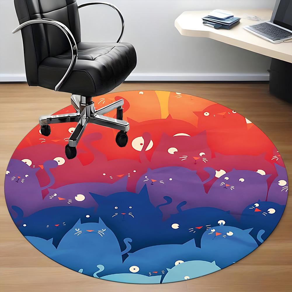 1PC Cats Night Colorful Office Round Area Rug, Mat Suitable For Office, Under Office Chairs Bedroom Living Room Home Decor, Room Deco