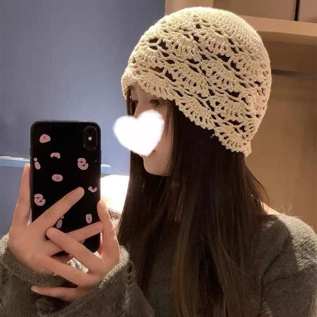 Handmade Hats Stacked Thin New Woven Hollow Retro Knitted Literary Bag Head Wool Hat Women