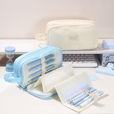 Five Fold Layer Pencil Bag Pen Case Folding Drawer Multi Slots Handle Storage Pouch for Stationery