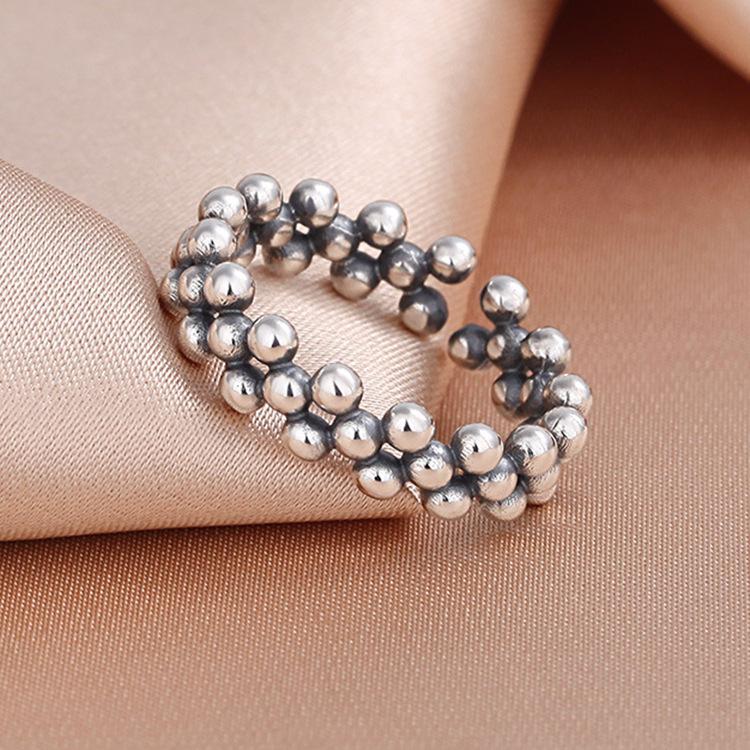 Creative Glossy Round Bead 925 Sterling Silver Jewelry Retro Exquisite Geometric Personality Opening Rings TYB506