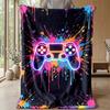 Neon Game Controller Art Theme Blanket Lightweight Warm Flannel Blanket Decorative Throw Blanket for Home Decoration