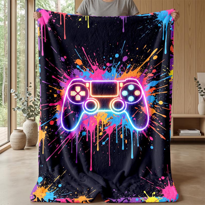 Neon Game Controller Art Theme Blanket Lightweight Warm Flannel Blanket Decorative Throw Blanket for Home Decoration