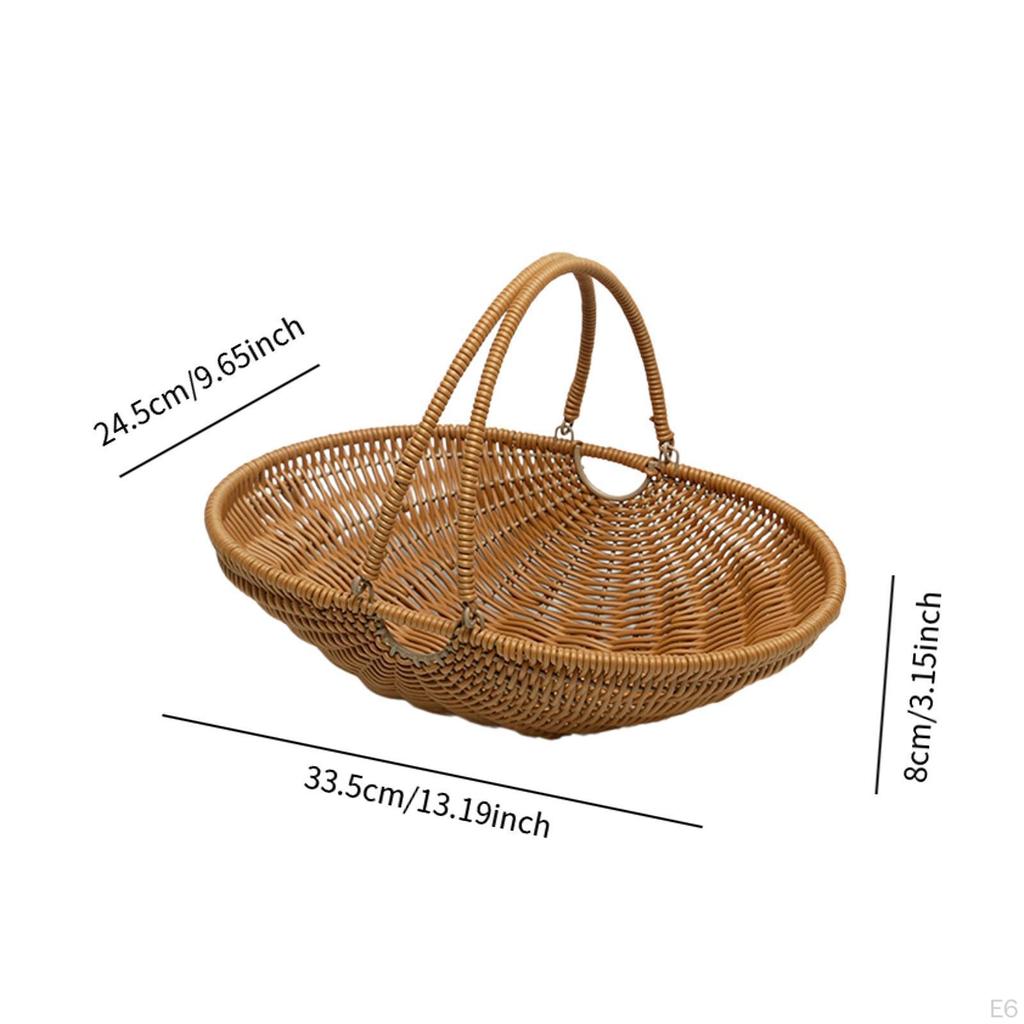 Imitation Rattan Kitchen Tote Basket Iron Wire Frame for Foods or Small Sundries Sturdy with