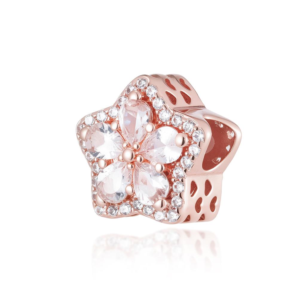 New Rose Gold Color Charm For Women Shiny Cubic Zirconia Beads Heart Star Sun Diy Fit Original Silver 925 Bracelets Jewelry Gift