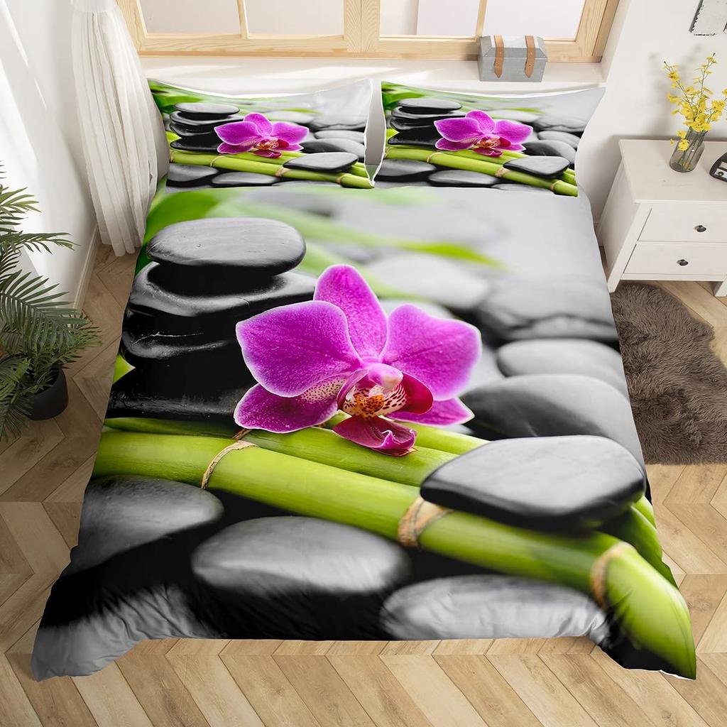 Zen Duvet Cover Set Sandy Beach Meditation Bedding Set Zen Stones Comforter Cover Tranquil Nature Artwork Quilt Cover Full Size