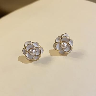 Damen Weiß Creme Rose Silbernadel Ohrringe