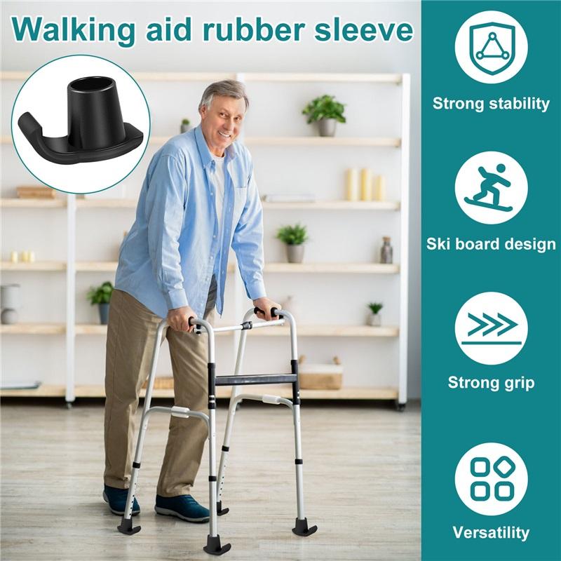 2Pcs Walker Ski Glides Rubber Glide Caps Heavy Duty Walker Assist Accessories Reusable Wooden Stick Mobility Aid Accessory Black