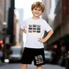 Boys 2 Piece Vintage-style Outfit, Short Sleeve T-Shirt and Shorts Set for Kids Age 5-14, Black and White Sporty Casual Summer Clothes