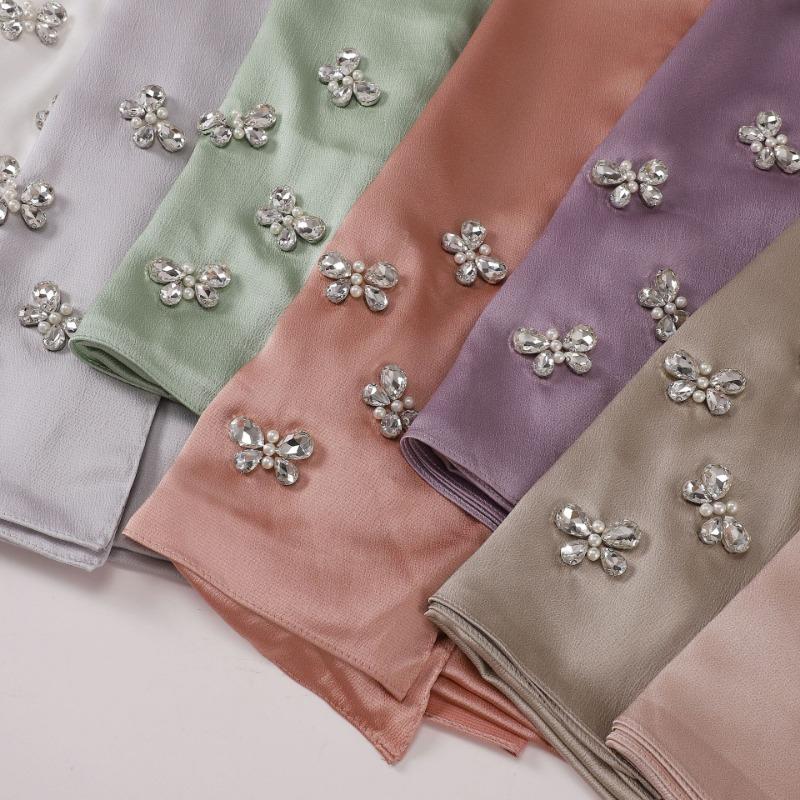 New Bubble Chiffon Butterfly Rhinestone Long Scarf For Women Ethnic Style
